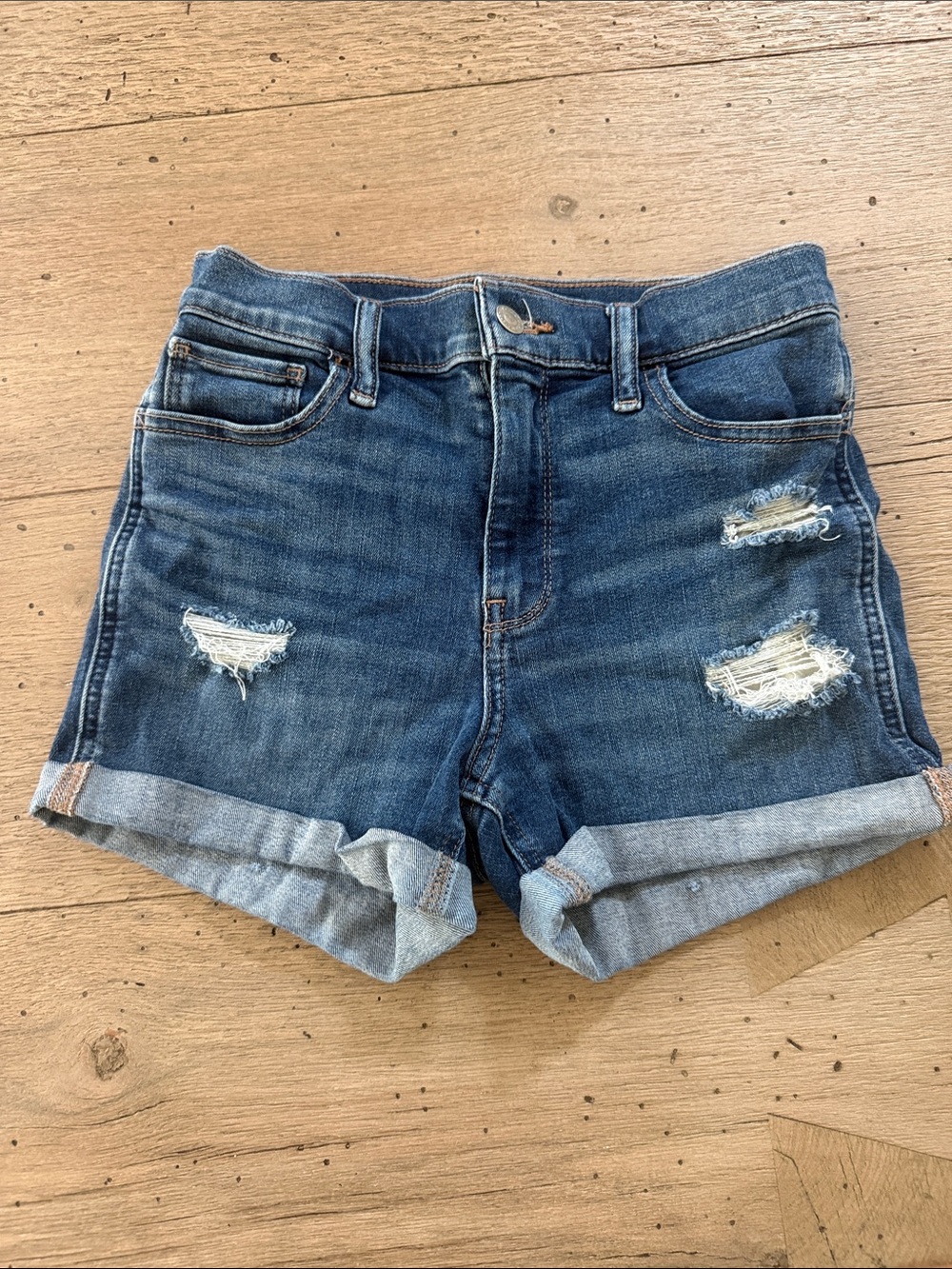 Hollister Medium Blue Distressed Cuffed Denim Shorts